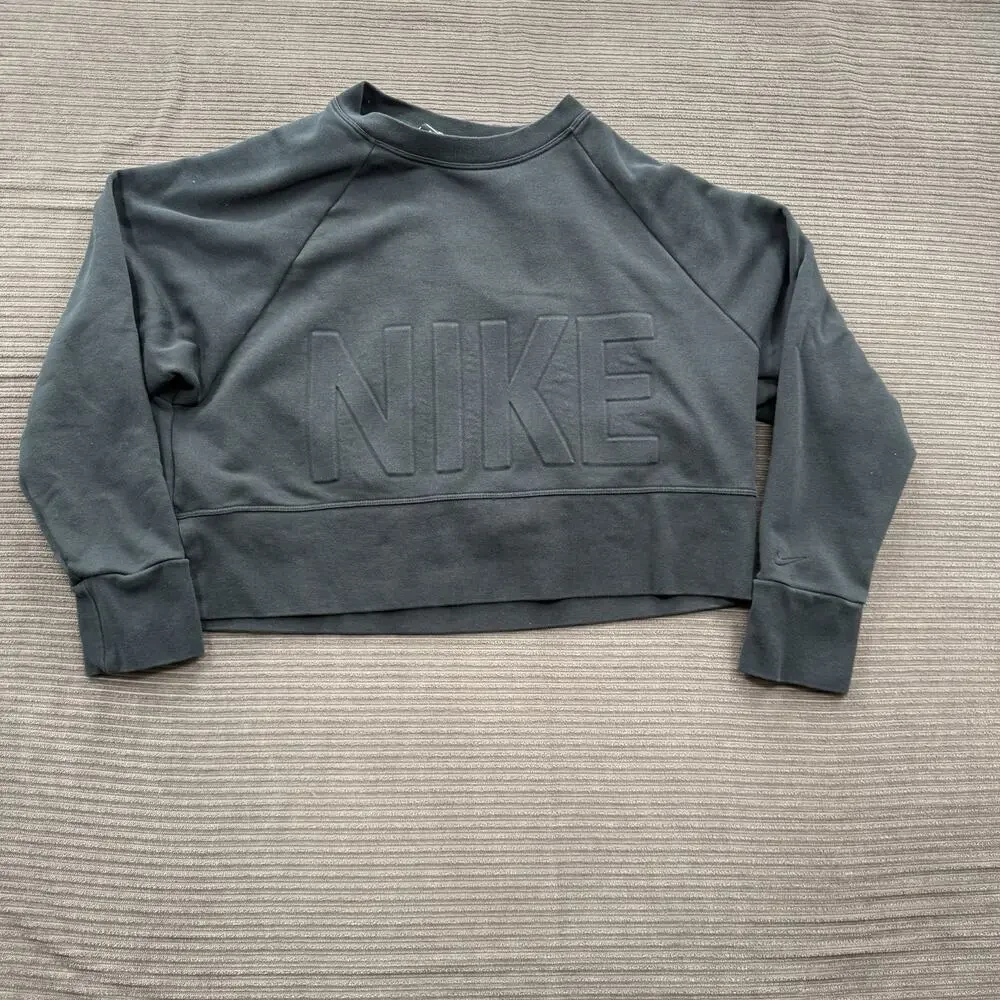 Nike Cropped Pullover Women Small Black‎ Cotton Nike Logo Graphic Gym Workout.